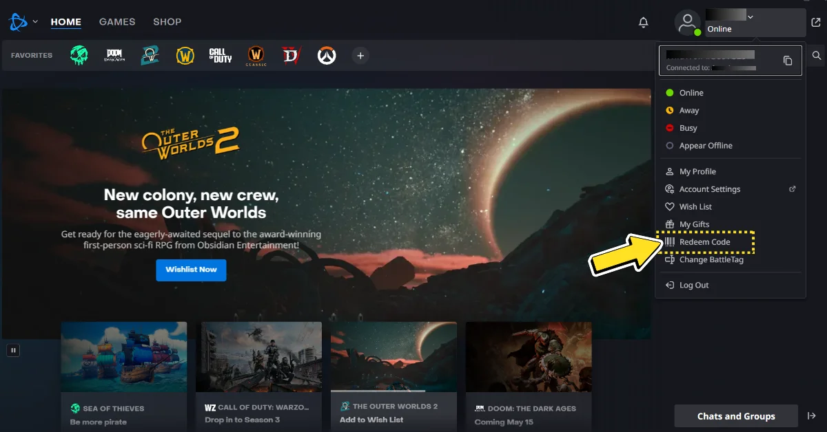 Code inwisselen op Battle.Net Desktop