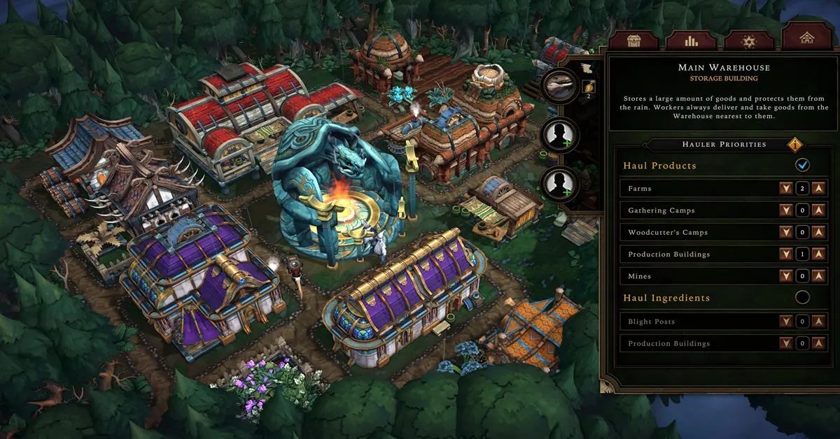 Interface voor grondstoffenbeheer in Against the Storm
