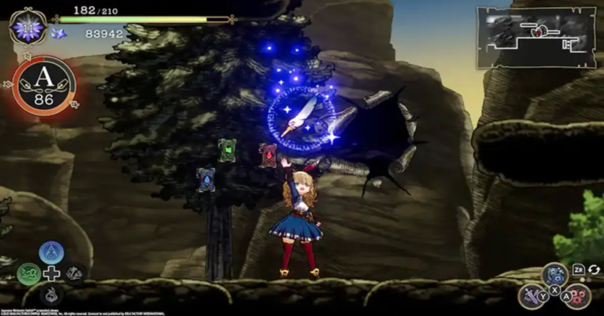Ariana cast een oplichtende combat-spell in een weelderige, betoverde bosrijke omgeving in Ariana and the Elder Codex.