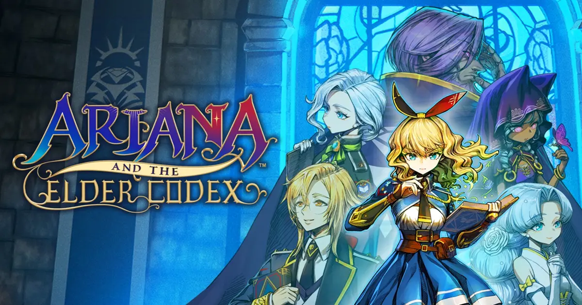 Bibliothecaris Ariana verkent een levendig, handgetekend Metroidvania-landschap vol eeuwenoude ruïnes in Ariana and the Elder Codex.
