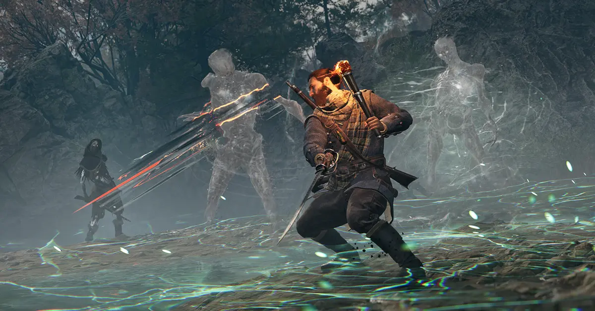 Gameplay-screenshot met Red mac Raith in gevecht met een spectrale entiteit in New Eden.