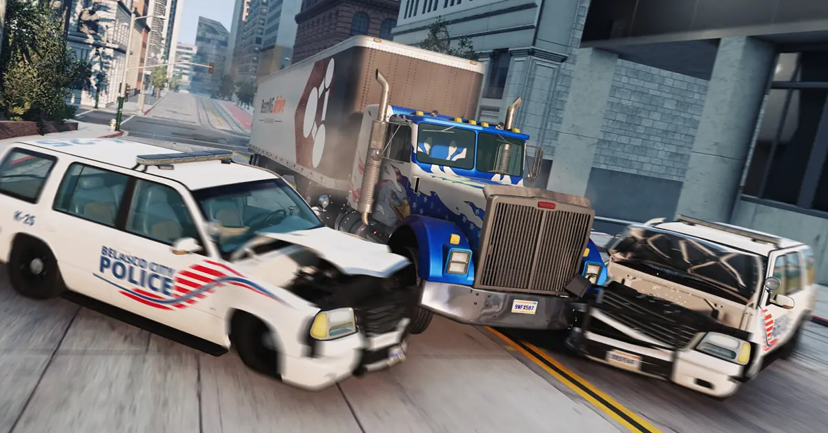 BeamNG.drive hogesnelheidsdemonstratie van voertuigbotsingen die de realtime vervorming van zachte lichamen toont.