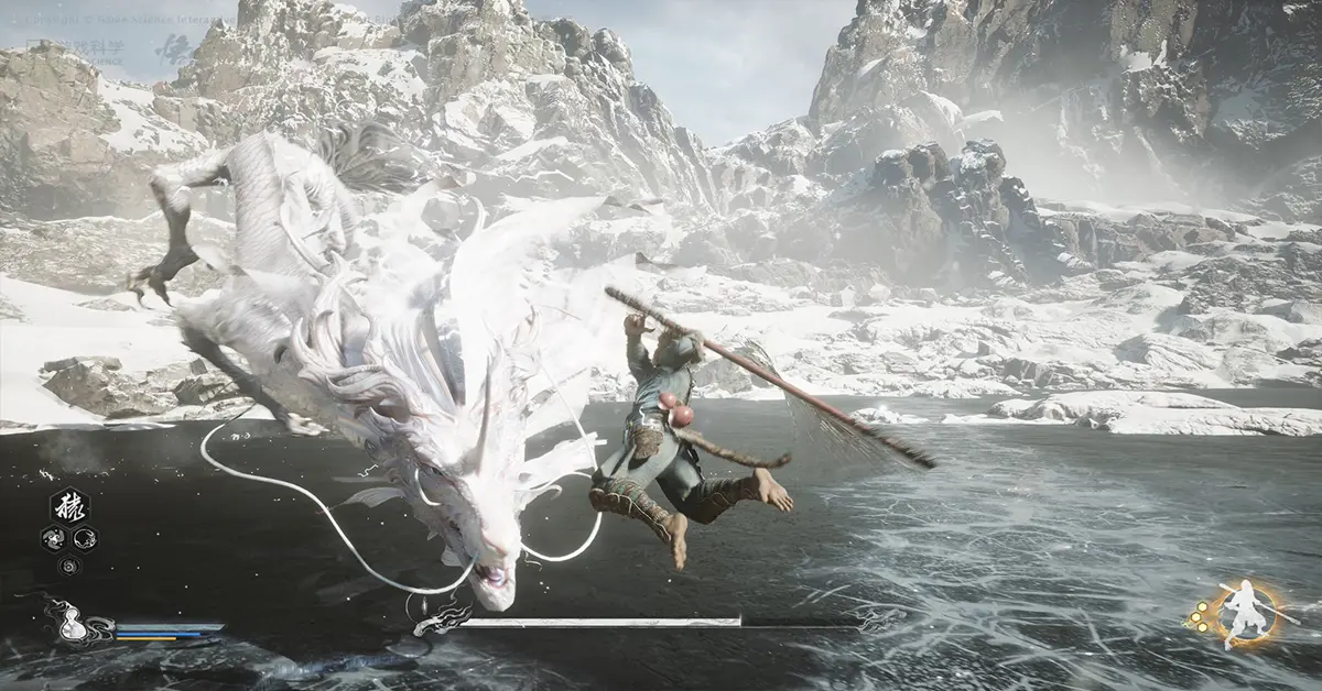 De Uitverkorene houdt zijn magische staf vast tijdens gevechten in Black Myth Wukong