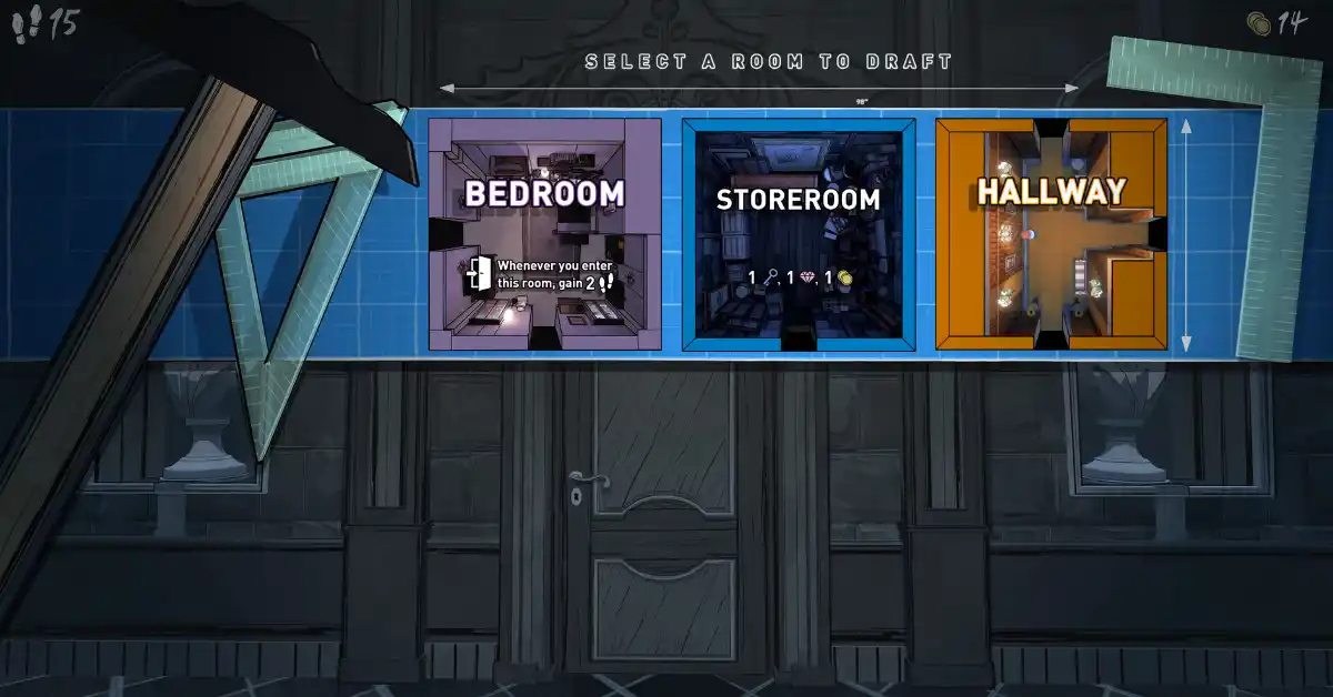 Het drafting-mechanisme in Blue Prince zorgt voor eindeloze strategische variaties.