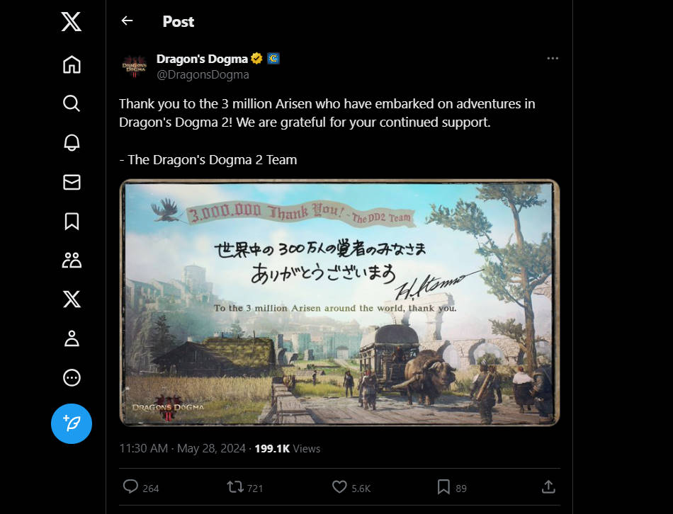 Capcom kondigt aan en bedankt op Twitter voor de 3 miljoen exemplaren van DD2