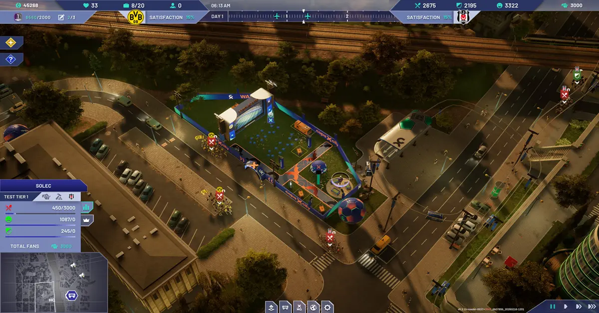 Gameplay van voetbalstadion tycoon management op de lanceringsdag van Copa City