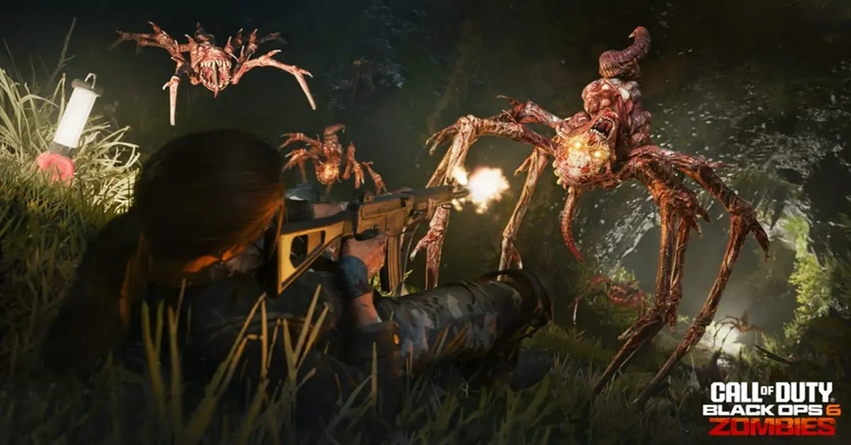 Black Ops 6 personage dat omnimovement gebruikt om langs een agressieve zombie-horde te glijden.