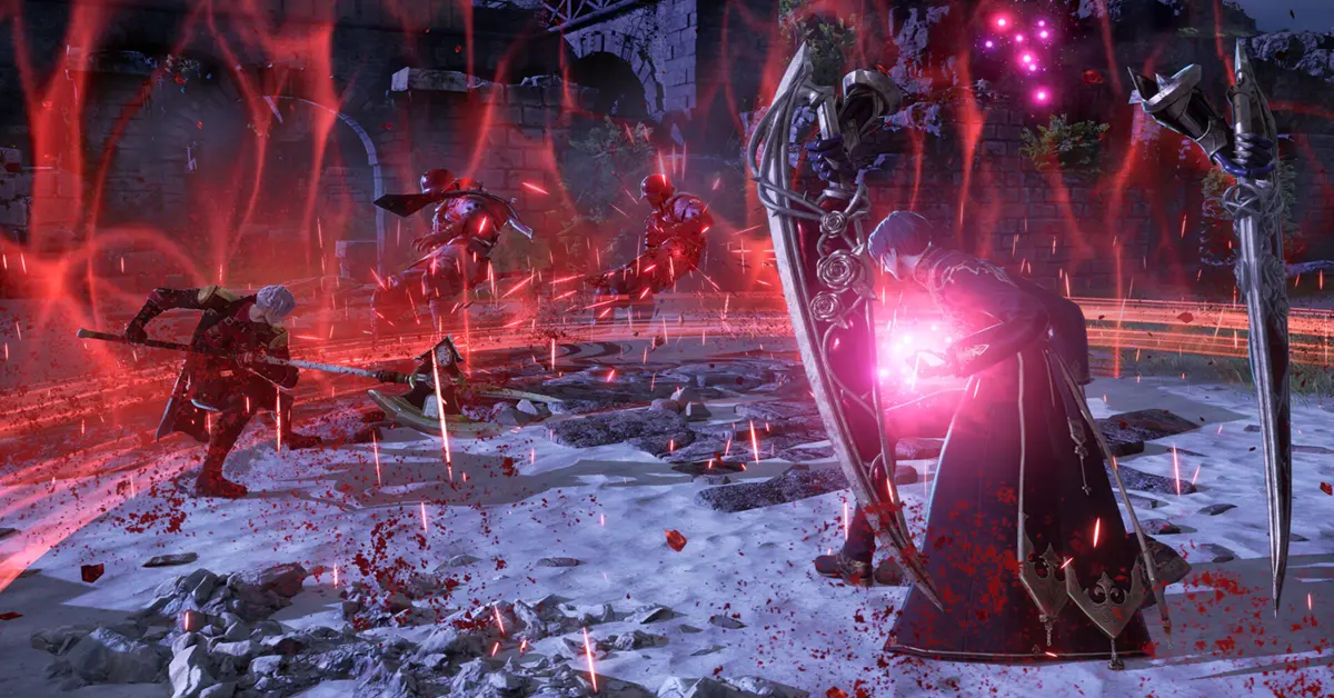 Co-op vechtsysteem in Code Vein II dat blood code-vaardigheden toont