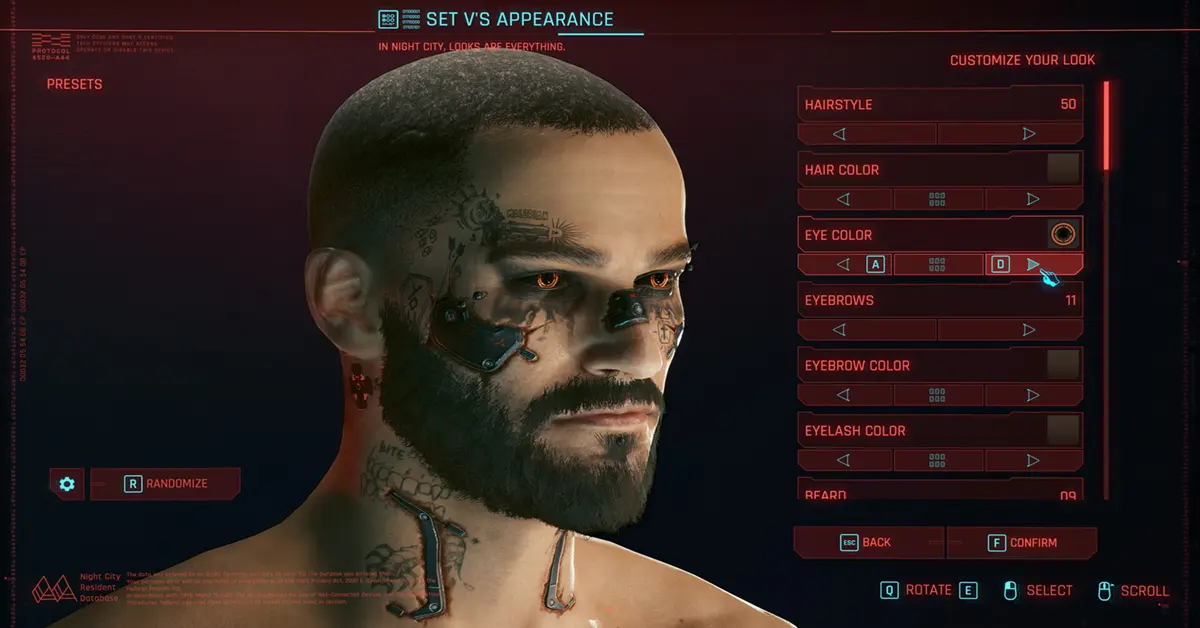 Een grafische weergave naast elkaar van de Cyberpunk 2077-gebruikersinterface