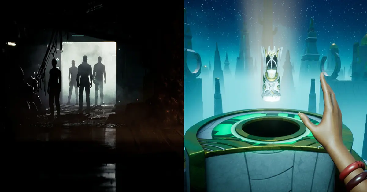 Gameplay-omgevingen die de donkere gangen van Directive 8020 vergelijken met de levendige puzzelkamers in Call of the Elder Gods