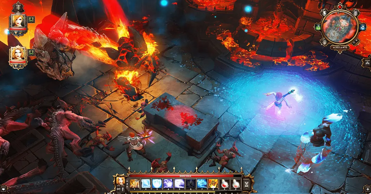Turn-based tactische gevechten in Divinity Original Sin Enhanced Edition, waarbij dynamische elementaire magie-effecten worden getoond.
