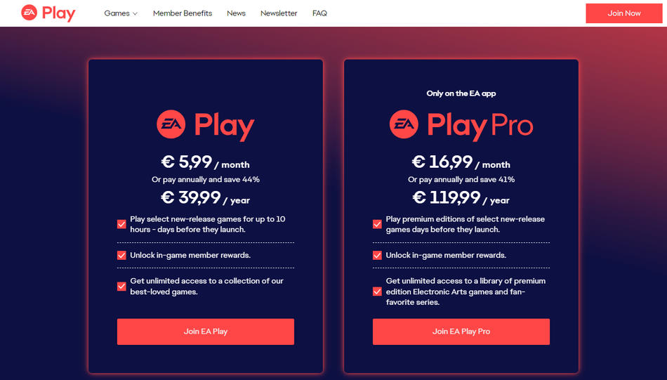 EA Play Standard en Pro, de nieuwe prijzen