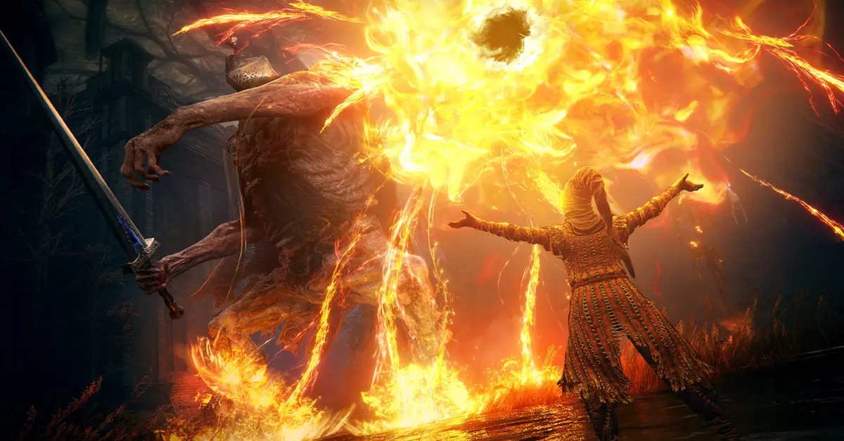 Speler die vecht tegen een baas in de Elden Ring Shadow of the Erdtree DLC