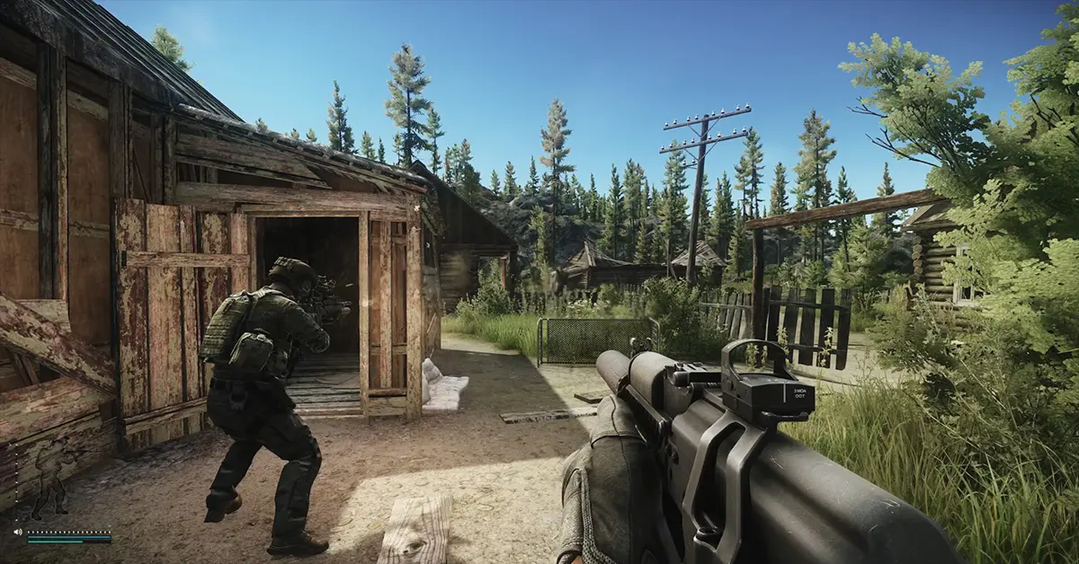 Een PMC-operator in Escape from Tarkov navigeert door een raid in de Norvinsk-regio.