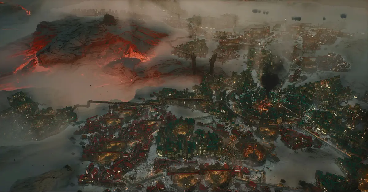 Frostpunk 2 Breach of Trust nieuwe vulkaanstad overzicht
