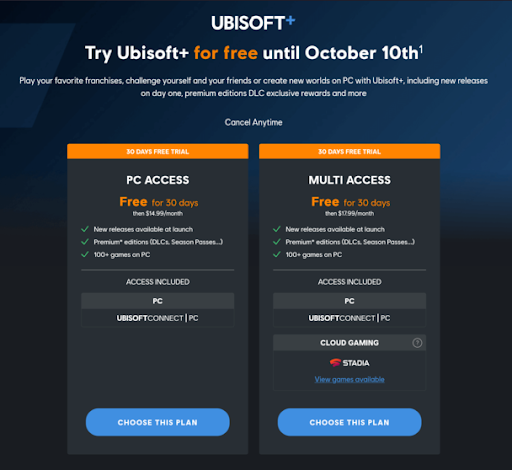 Ubisoft+ gratis Ubisoft+ gratis