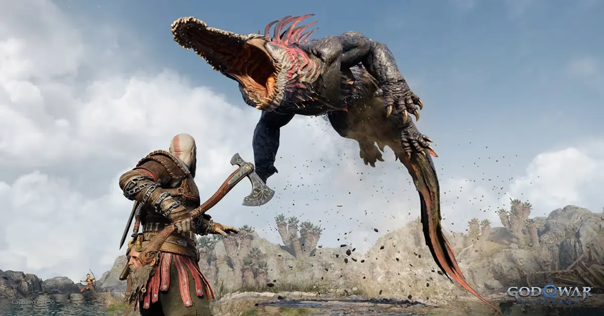 Kratos zwaait met de Leviathan Axe in hoge resolutie ultrawide PC combat