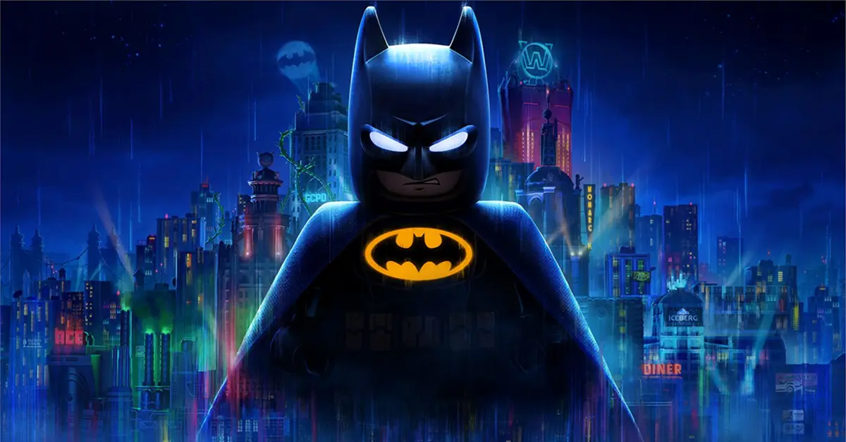 LEGO Batman Legacy of the Dark Knight cover art met Batman die uitkijkt over Gotham City