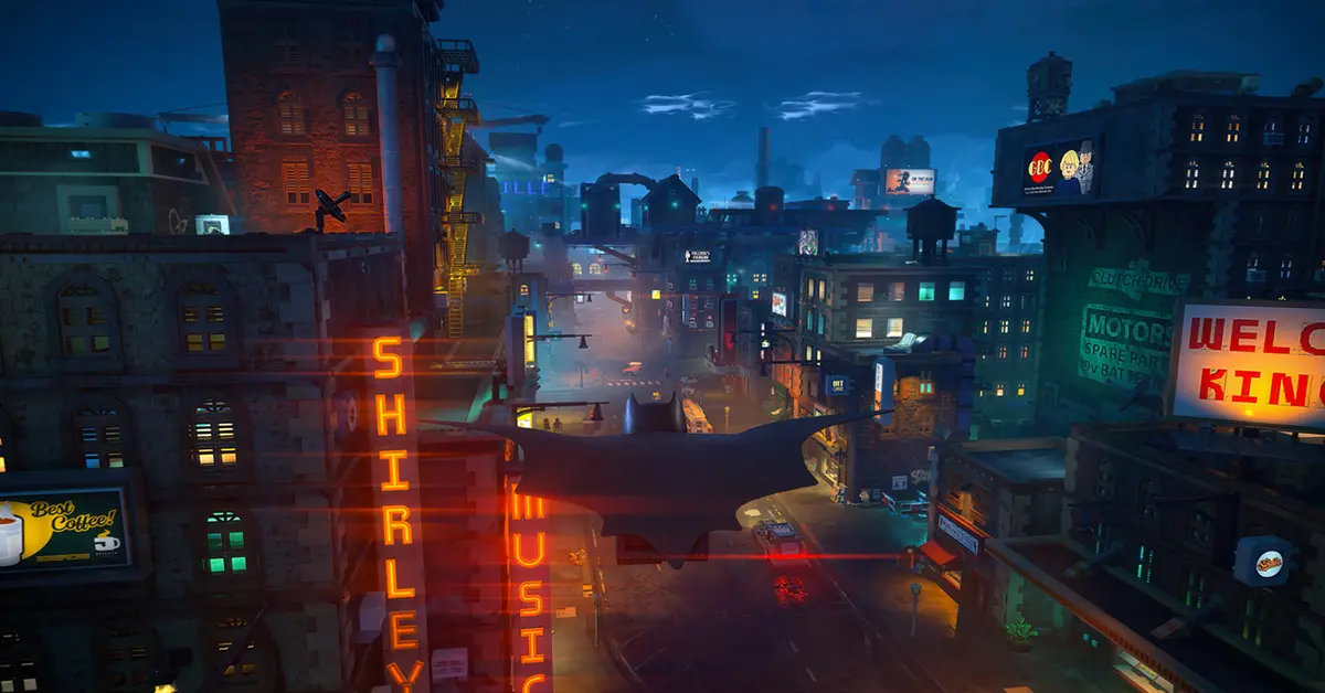 LEGO Batman Legacy of the Dark Knight gameplay-screenshot van Batman in een open-wereld Gotham City