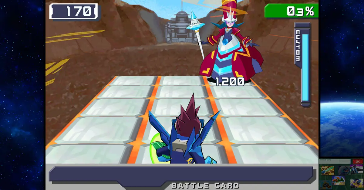 Hoge resolutie gameplay screenshot van de Mega Man Star Force combat grid