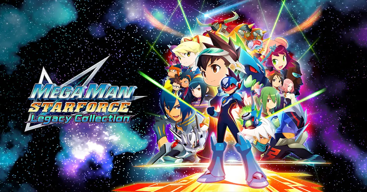 Key art van Mega Man Star Force Legacy Collection met Geo Stelar en Omega-Xis