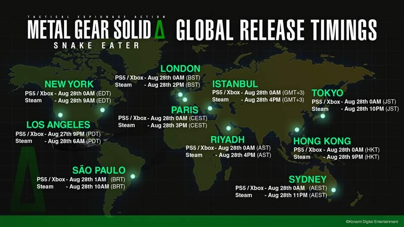 Metal Gear Solid Delta Snake Eater Global Release Times