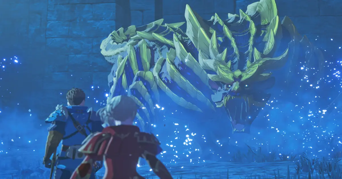 Turn-based combat interface met een Ranger en een Rathalos tegenover een met kristal geïnfecteerd monster.