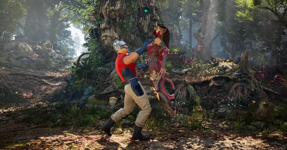 A personagem do DLC Peacemaker a executar um movimento especial em Mortal Kombat 1.