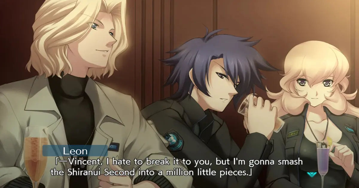 Gameplay screenshot van Muv-Luv Total Eclipse Remastered dialogen en TSF sprites.