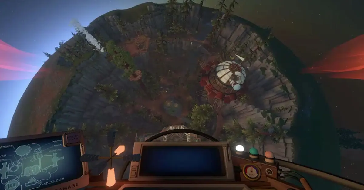 Planetair verkenningslandschap van Outer Wilds.