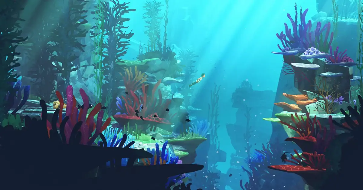 Een close-up van een nieuw puzzelmechanisme met lichtgevende planten in Planet of Lana II.