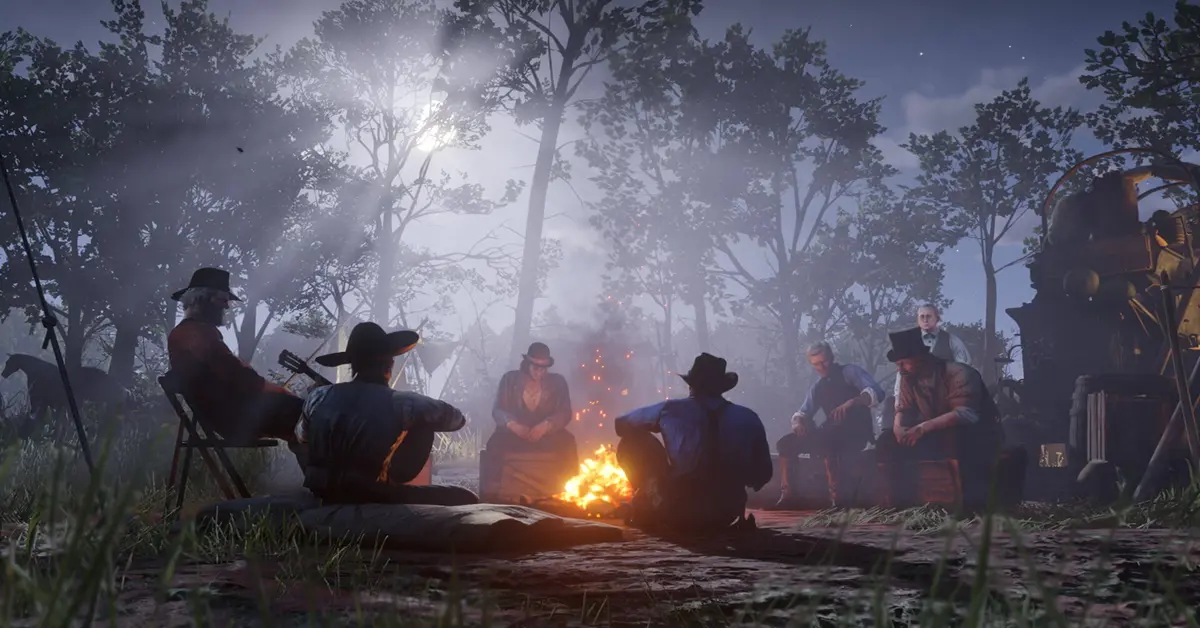 Gedetailleerde kamp-interactie in Red Dead Redemption 2.