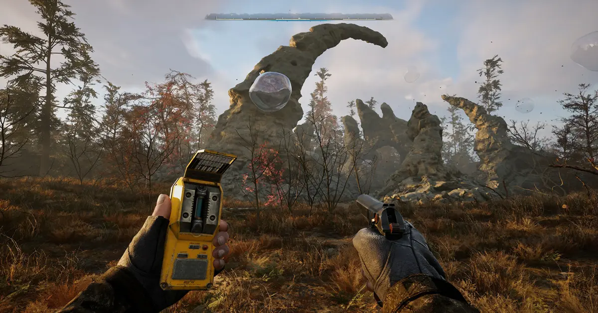 S.T.A.L.K.E.R. 2 Heart of Chornobyl protagonist staat in de radioactieve ruïnes met een wapen in de aanslag