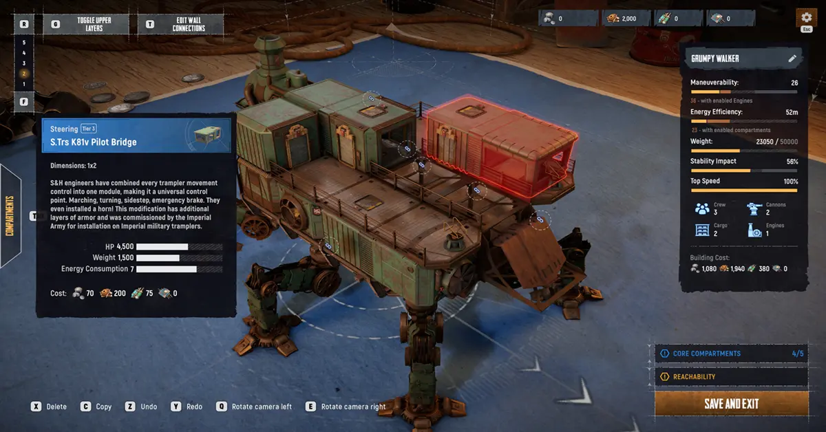 Interieur cockpitperspectief van een speler die een Trampler-mech bestuurt in SAND