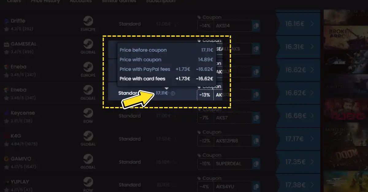 Cdkeynl hover prijs­overzicht