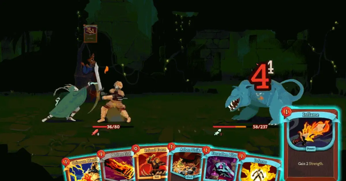 Een gameplay screenshot dat de nieuwe co-op interface en het kaartselectiescherm laat zien in Slay the Spire 2