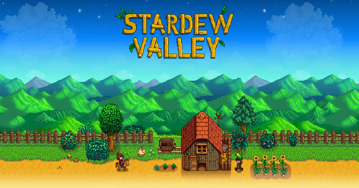 Rustgevend uitzicht op een boerderij in Stardew Valley