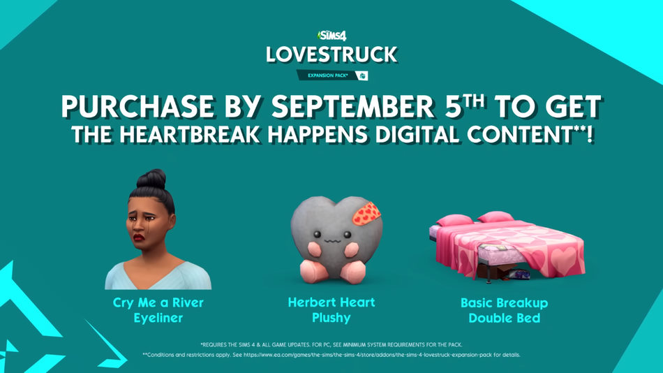 gratis inhoud voor degenen die de De Sims 4 Lovestruck DLC vroeg aanschaffen