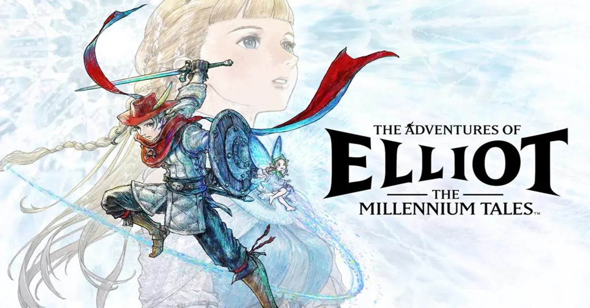Promotie-artwork voor The Adventures of Elliot The Millennium Tales met de hoofdcast