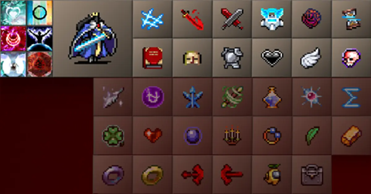 Vampire Survivors late-game evolutie personage build.