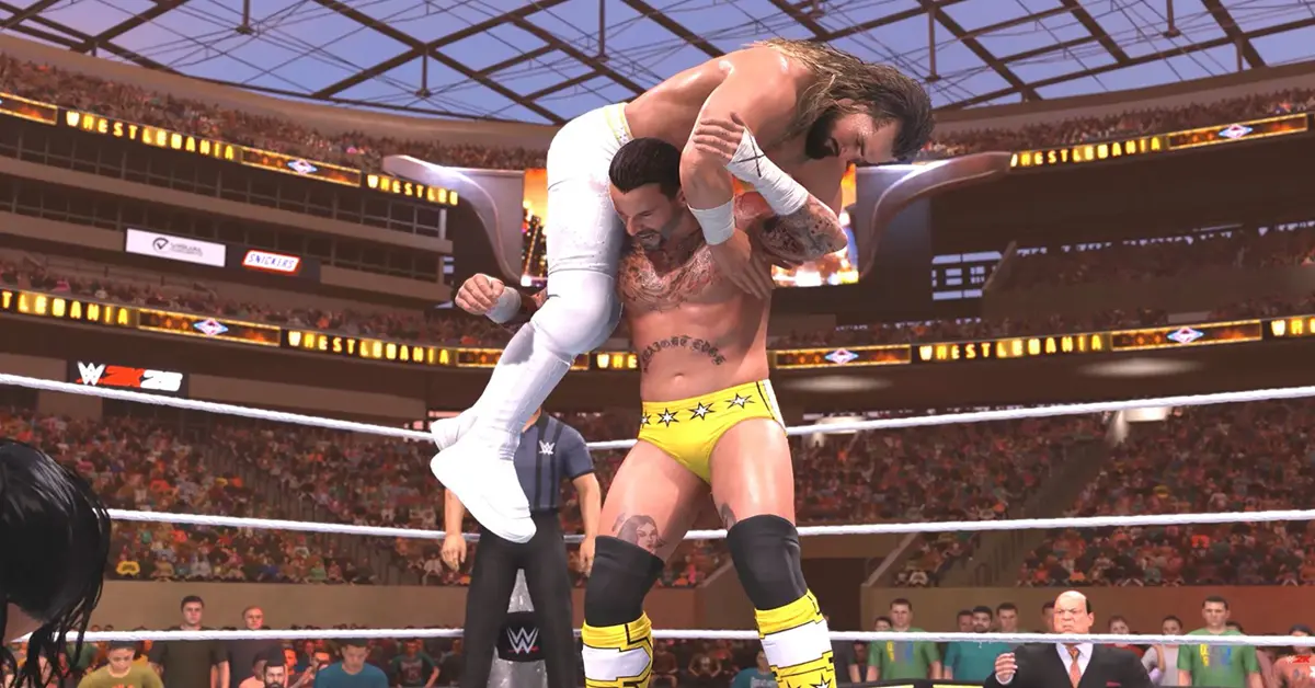 CM Punk voert de GTS-finisher uit tijdens een WWE 2K26 Showcase-match