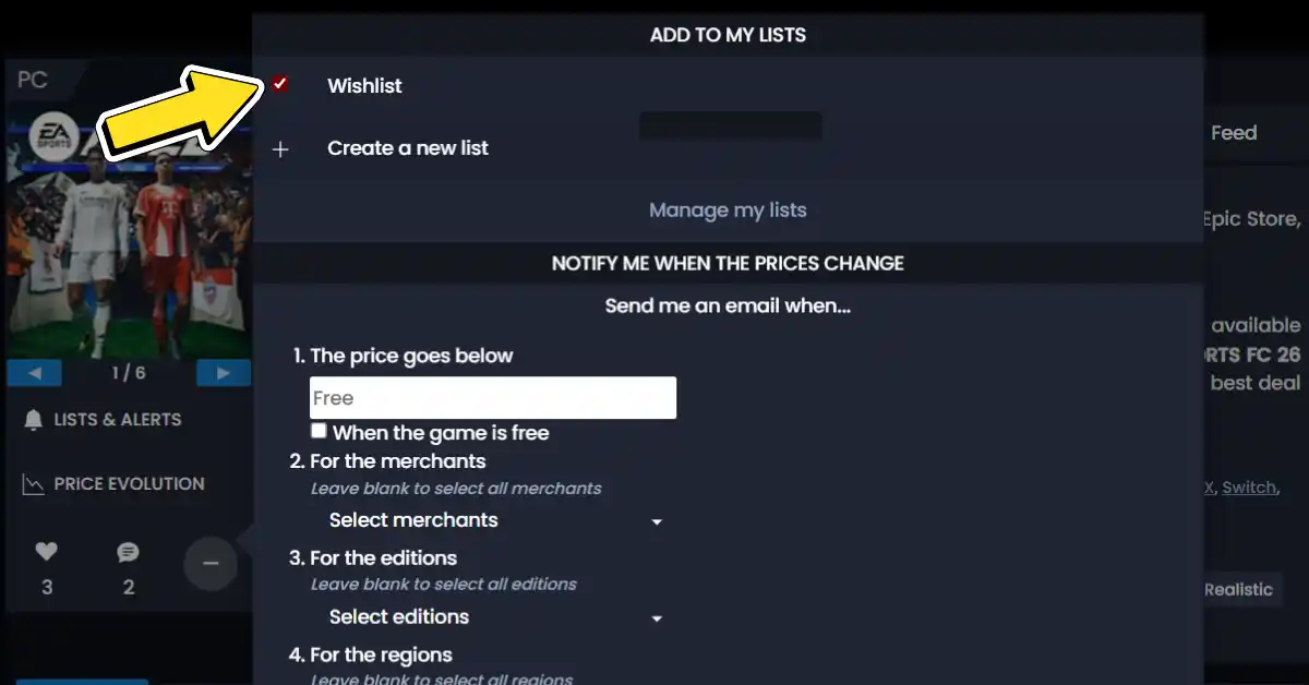 Game toevoegen aan Wishlist