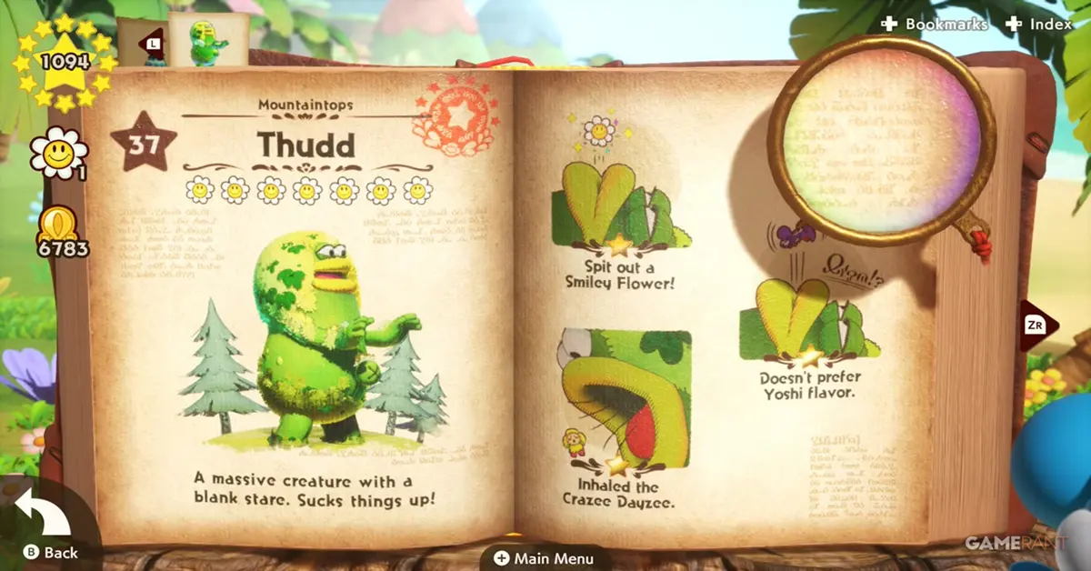 Yoshi gooit een wezen in de magische encyclopedie-levels