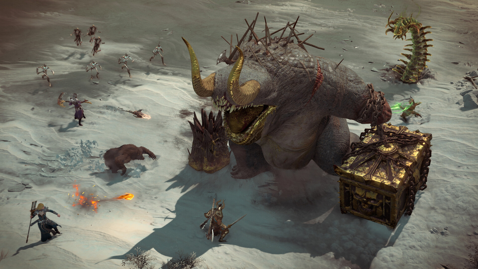 Diablo IV gevechtsscène met een held die demonische vijanden bestrijdt