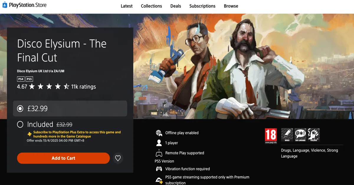 Disco Elysium Leaving PS Plus
