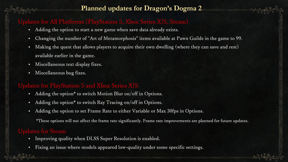 Inhoud van fixes en wijzigingen van de nieuwe Dragon’s Dogma 2-patch