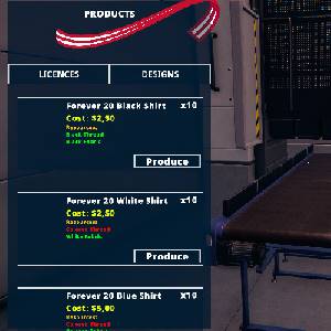 Factory Outlet Simulator - Producten