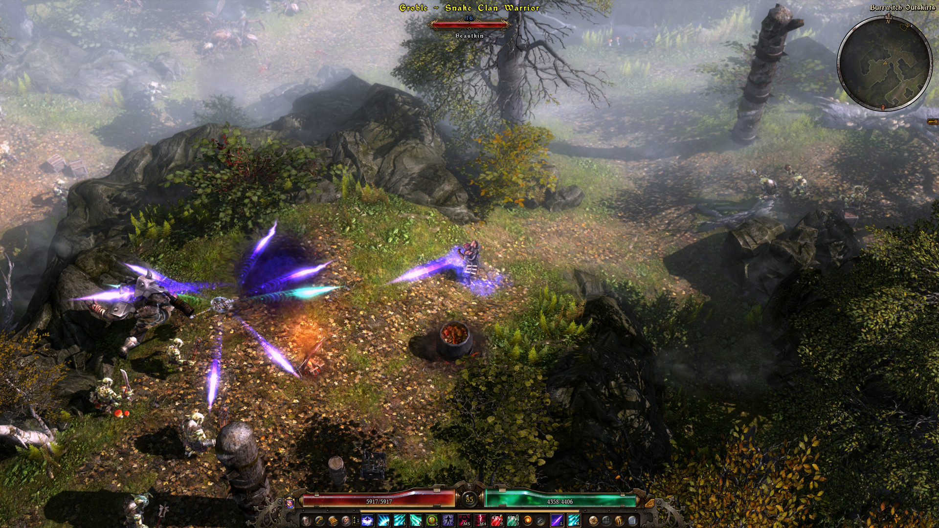 Grim Dawn gevechtsscène met donkere fantasy action RPG vijanden