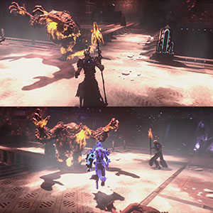 twee helden vallen het monster aan