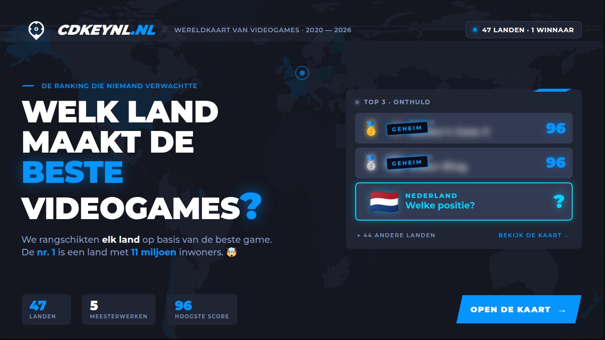 Wereldkaart van Games 2020-2026: De Beste Videogame van Elk Land (Gerangschikt op Metacritic)